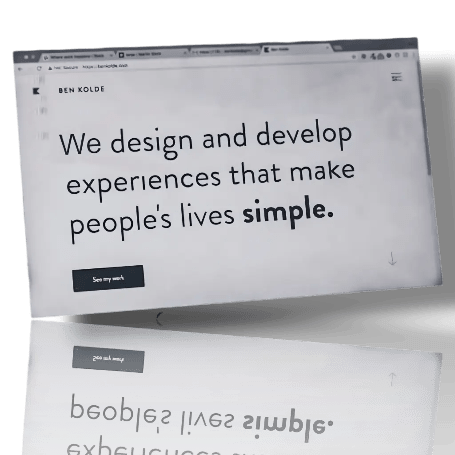 Screenshot of a browser tab Displaying the text : We design and develop experiences that make people's lives simple. The all in on a transparent background